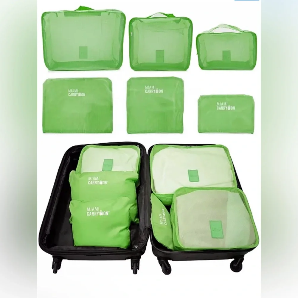 Set of 6 Neon Packing Cubes, Traveler's Luggage Organizer